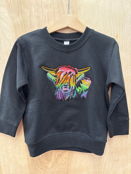 Rainbow Highland Cow Toddler Crewneck