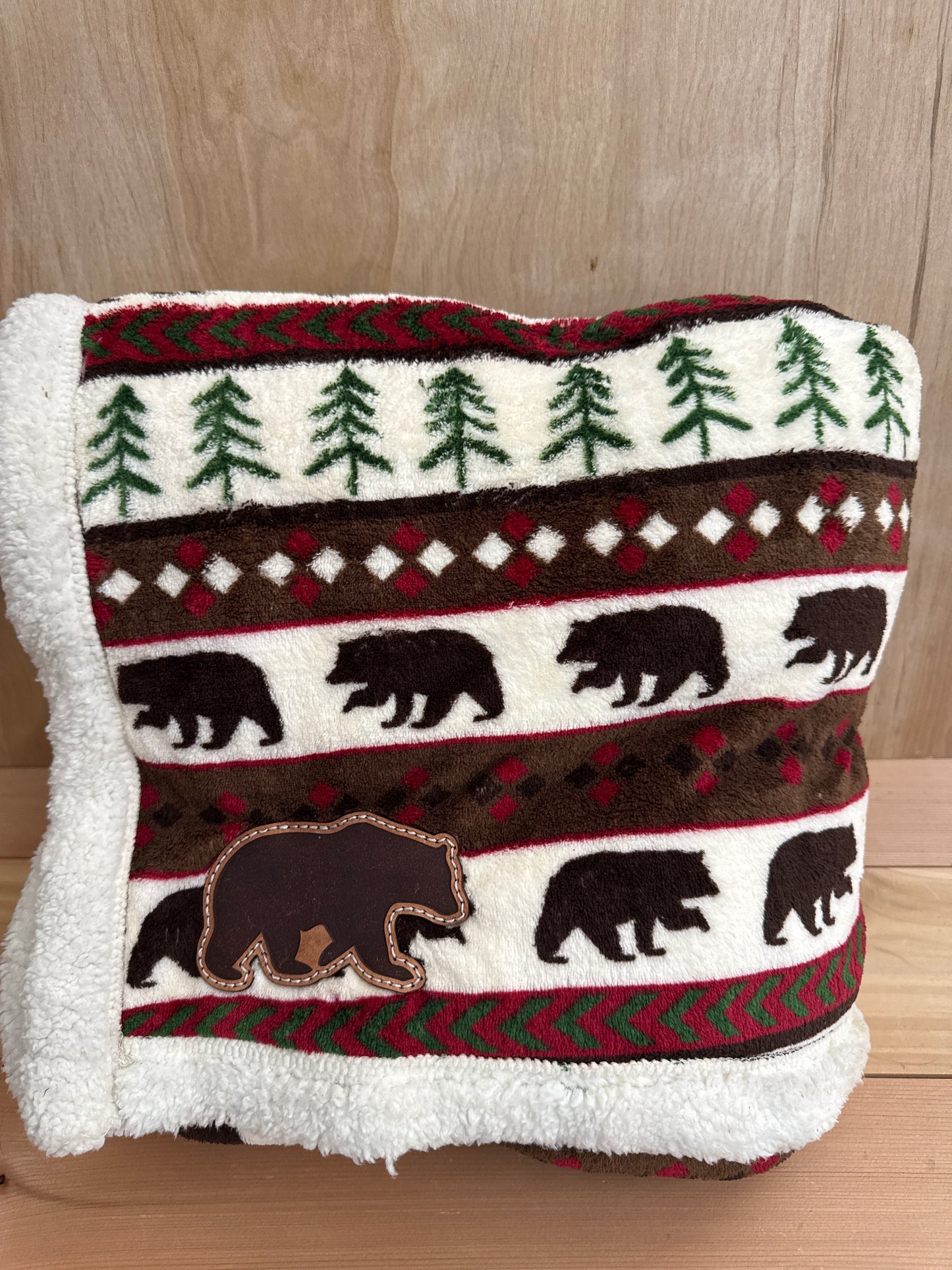 Holiday Bear Leather Patch Throw Blanket