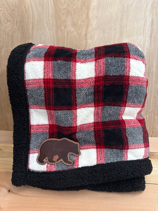 Holiday Bear Leather Patch Throw Blanket