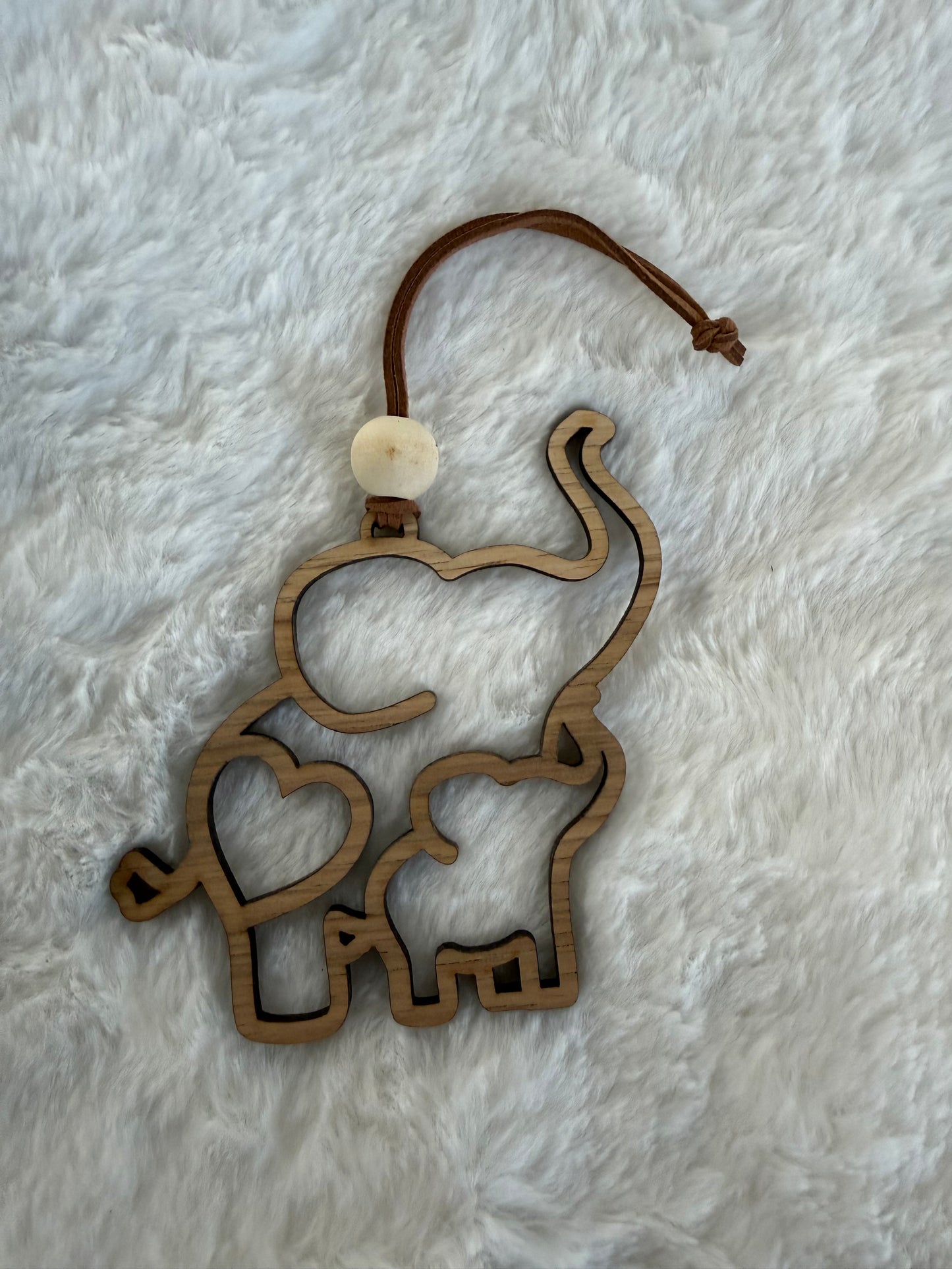 Wooden Heart Elephant Ornament