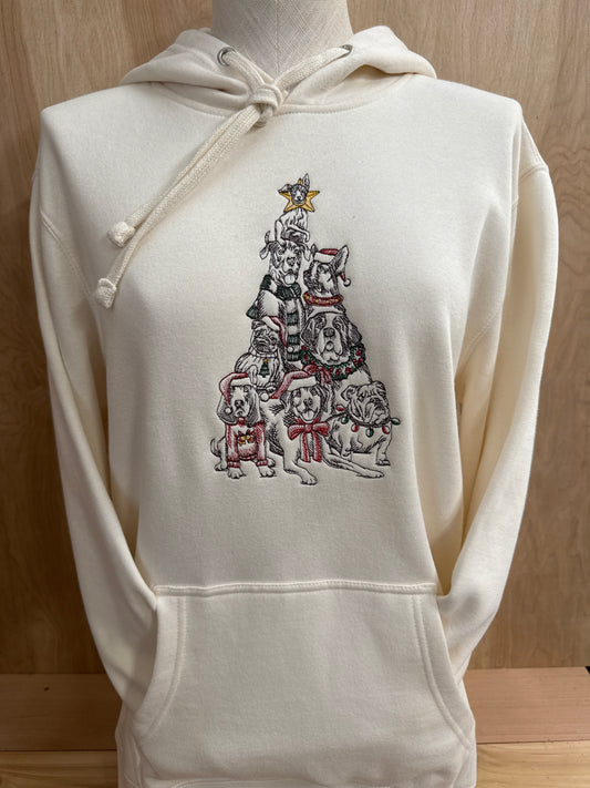 Dog Emb Christmas Tree Hoodie