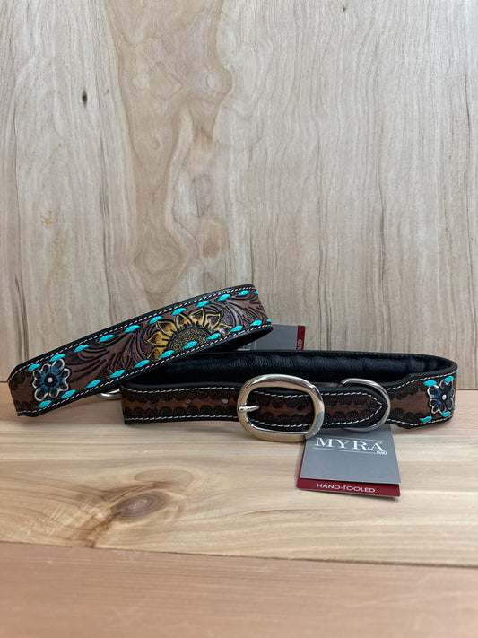 Sunflower Leather Dog Collar