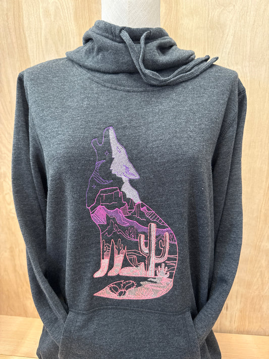 Aztec Embroidered Howling Wolf Hoodie