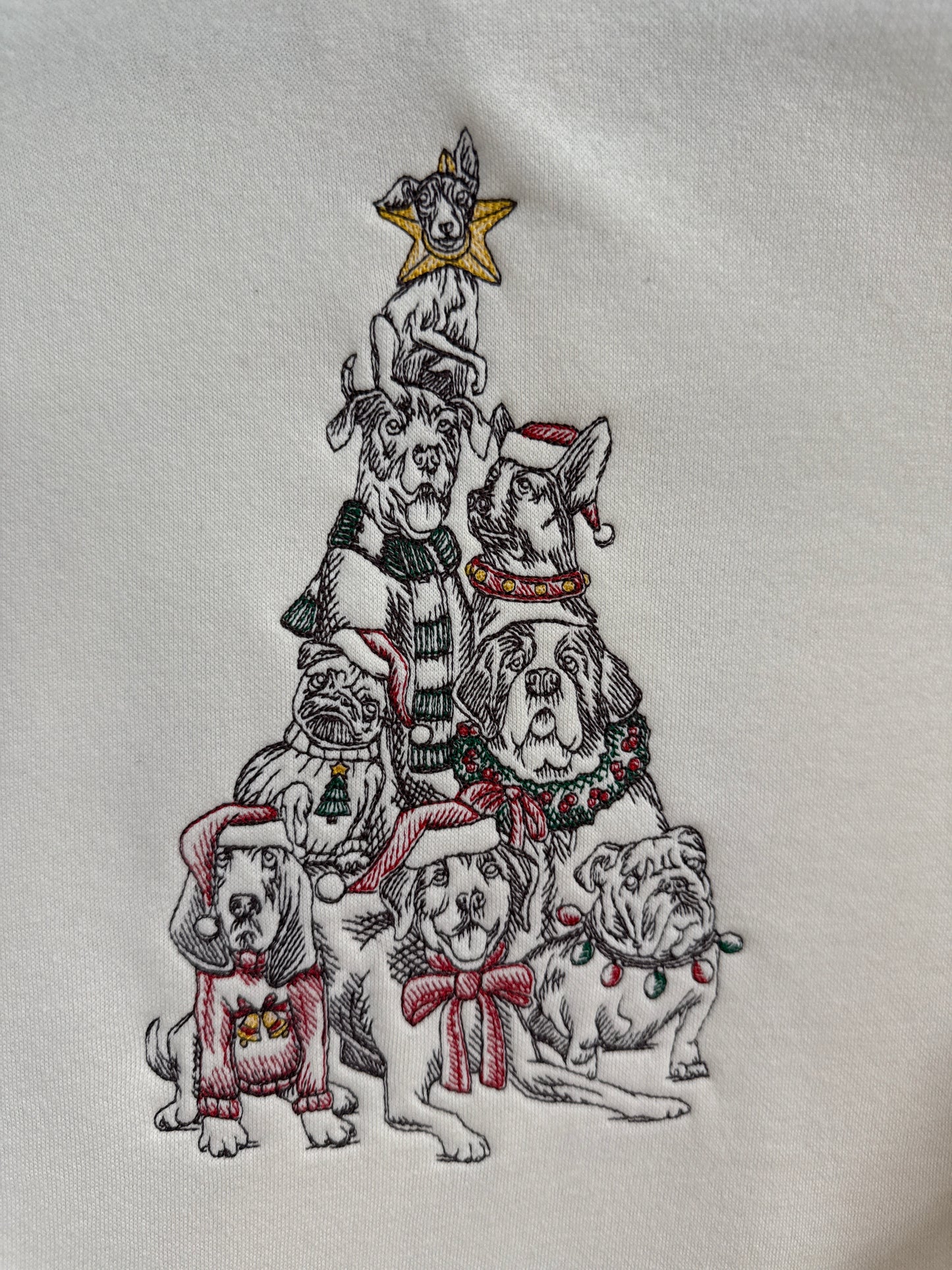 Dog Emb Christmas Tree Hoodie
