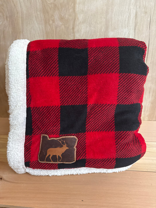 Holiday Oregon Elk Leather Patch Throw Blanket
