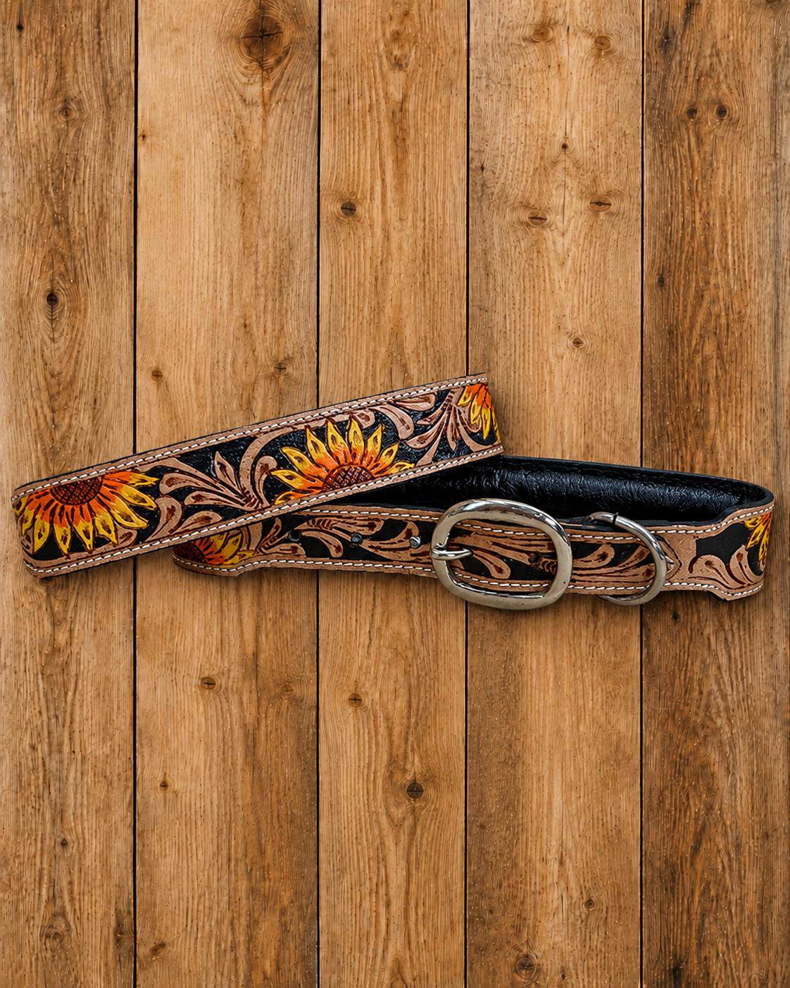 Sunflower Leather Dog Collar
