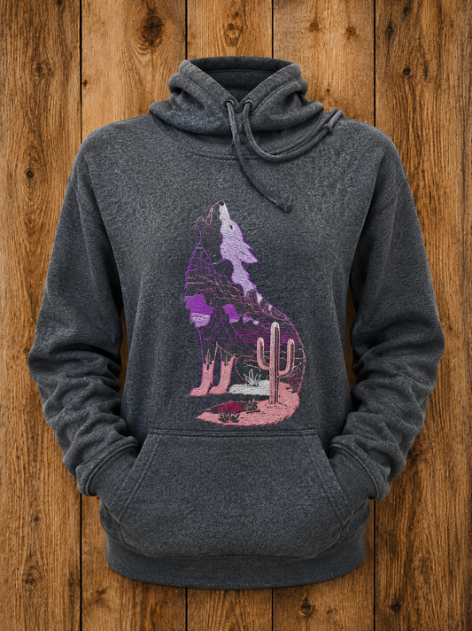 Aztec Embroidered Howling Wolf Hoodie
