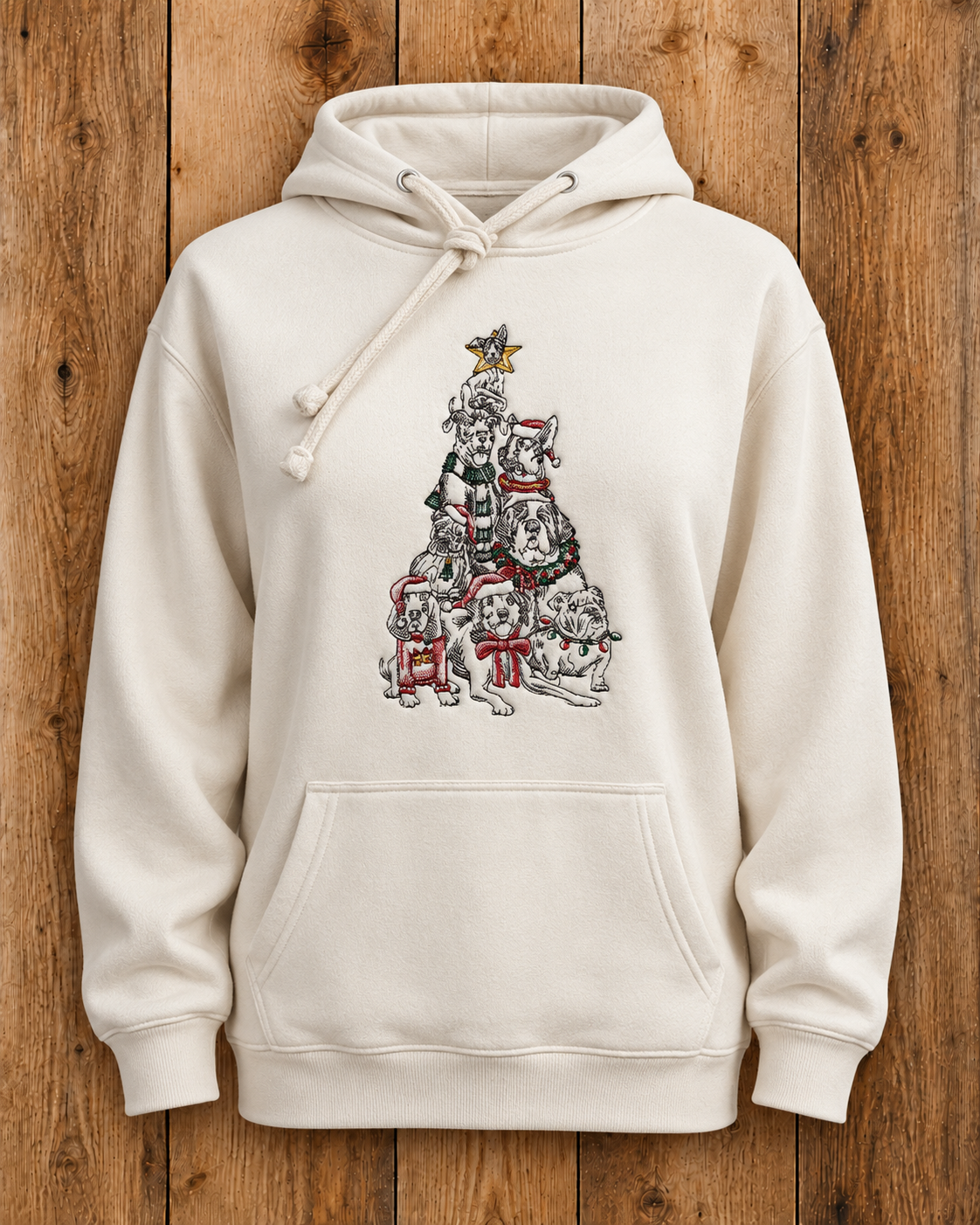 Dog Emb Christmas Tree Hoodie