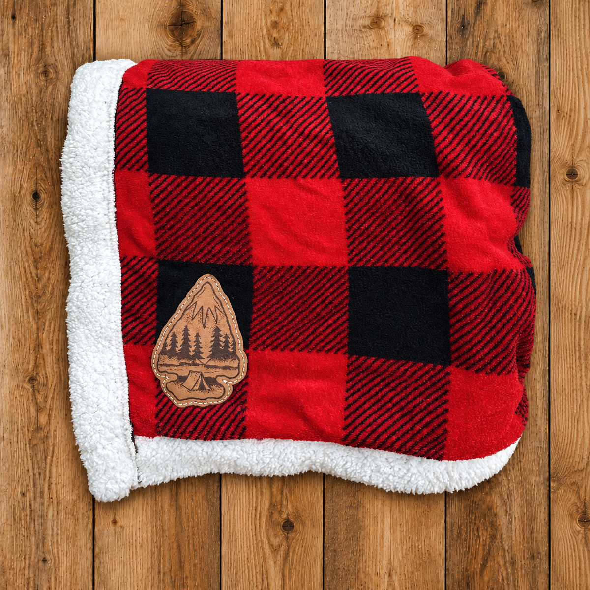 Holiday Camping Arrowhead Leather Patch Throw Blanket