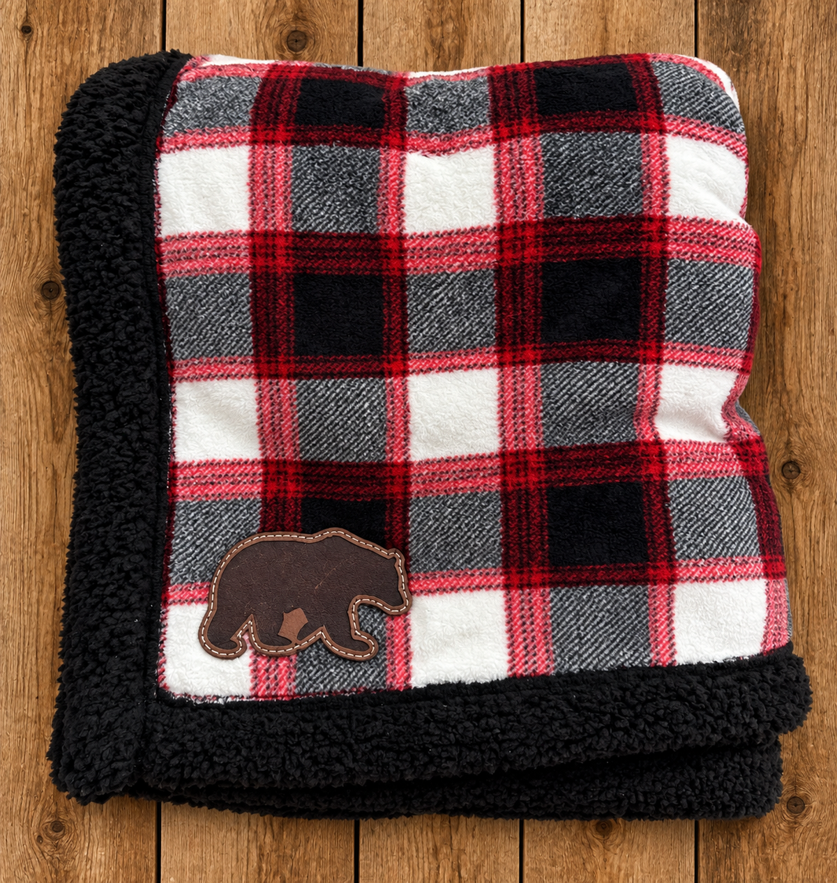 Holiday Bear Leather Patch Throw Blanket