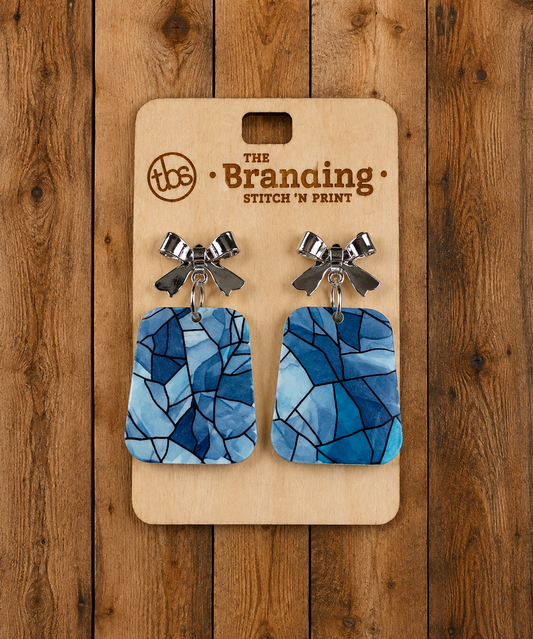 Blue Stained Silver Bow Earrings