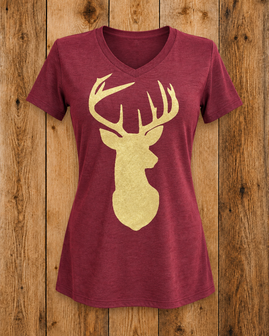Shimmer Buck V-Neck Tee