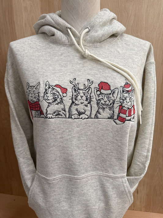 Embroidered Christmas Cats Hoodie