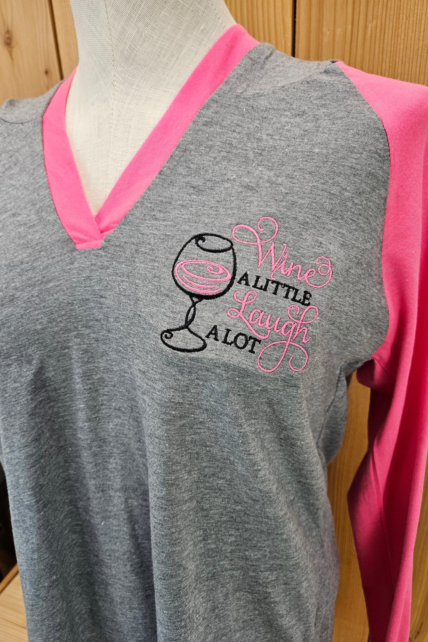Wine A Little LS V-Neck Tee