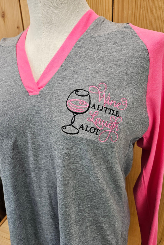 Wine A Little LS V-Neck Tee