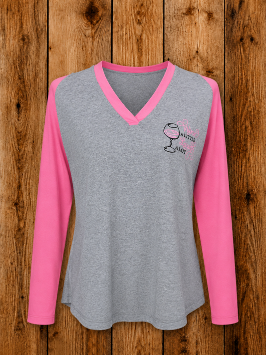 Wine A Little LS V-Neck Tee