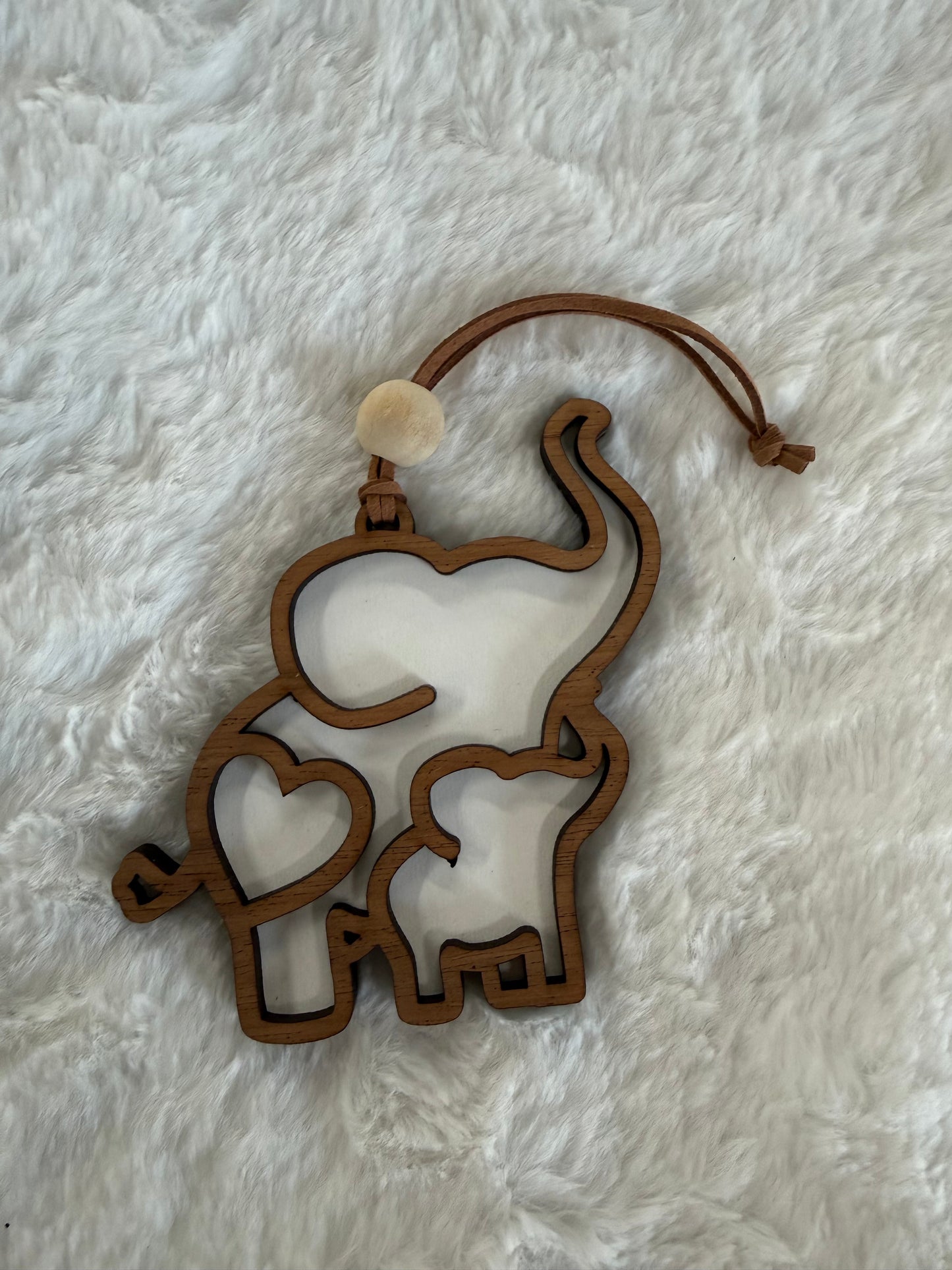 Wooden Heart Elephant Ornament