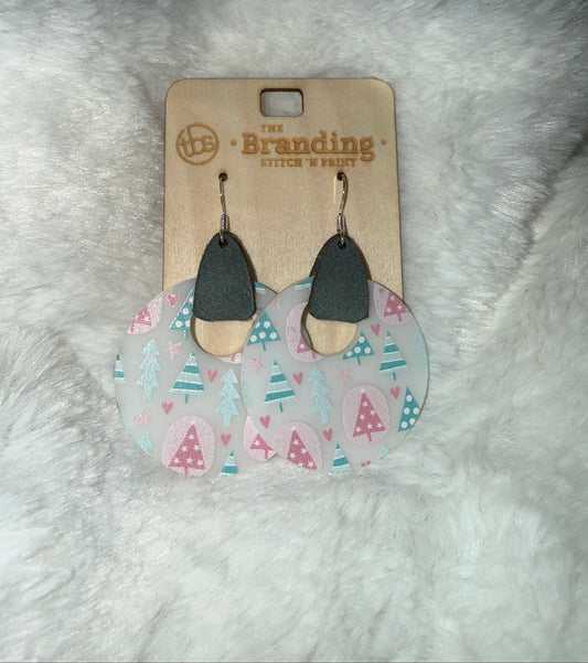 Pink Snowflake Acrylic and Leather Earring