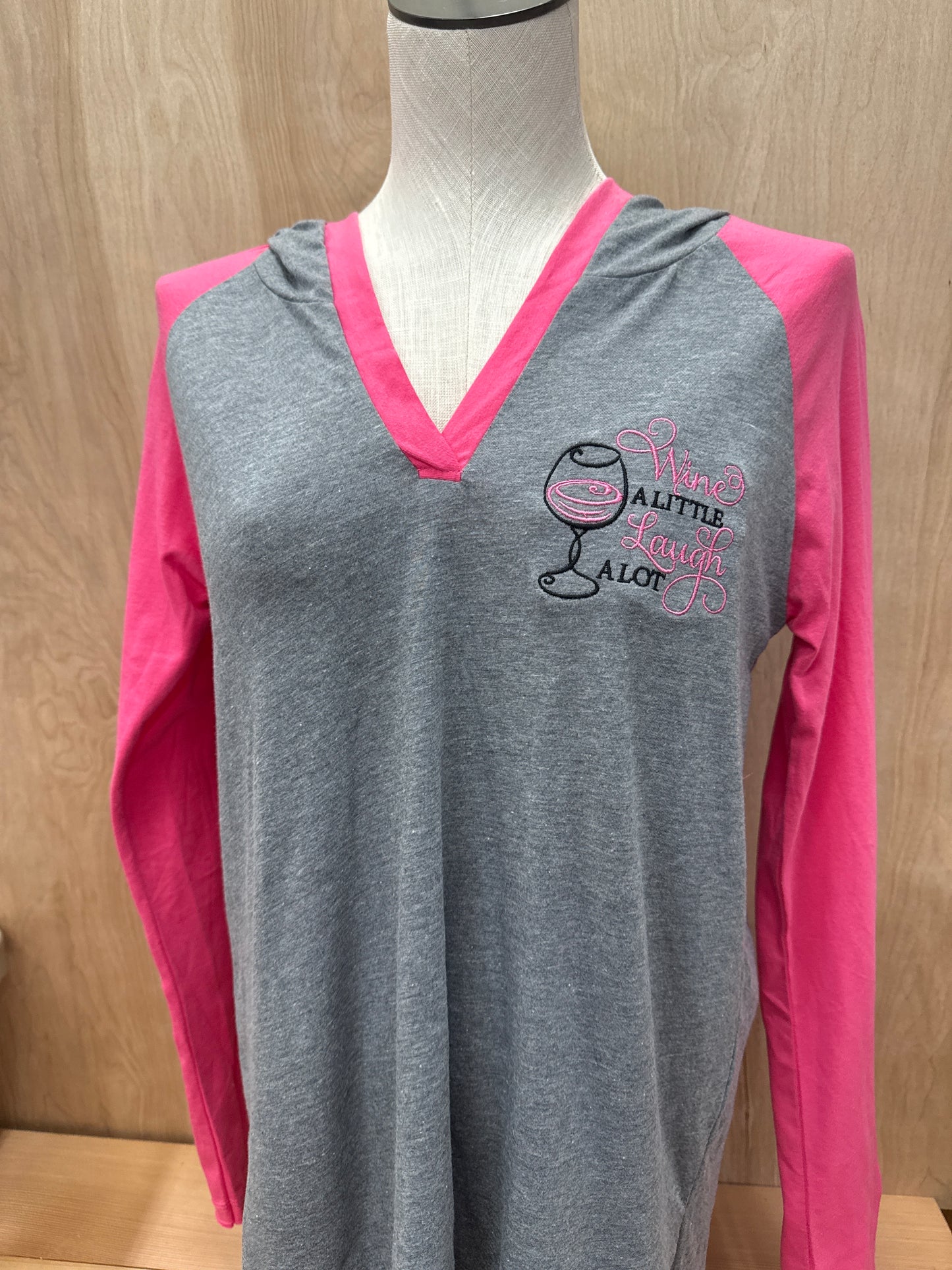 Wine A Little LS V-Neck Tee
