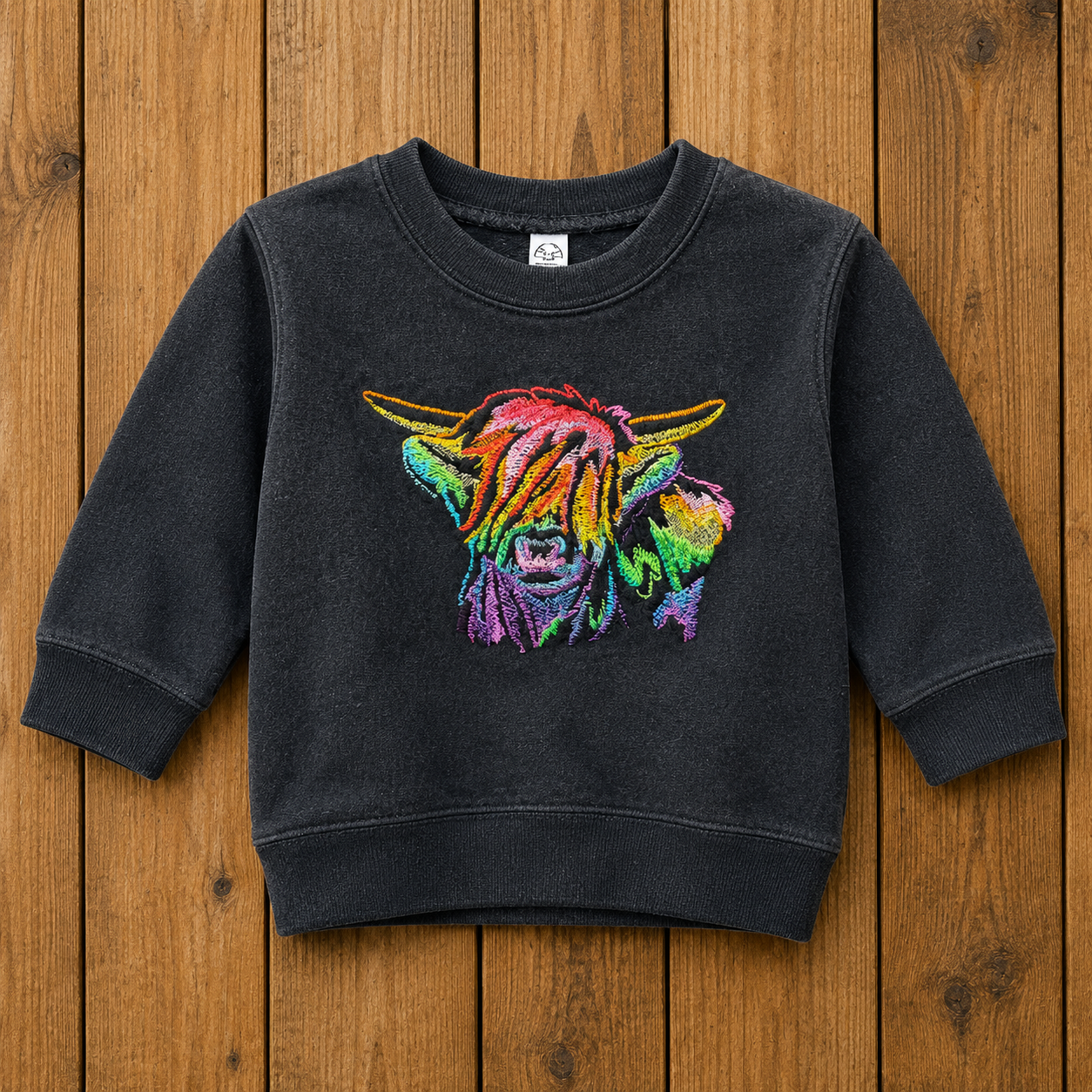 Rainbow Highland Cow Toddler Crewneck