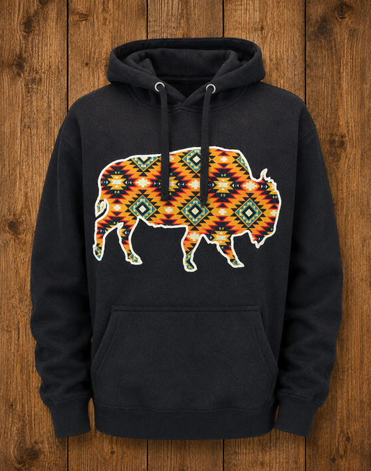 Tribal Buffalo Applique Hoodie