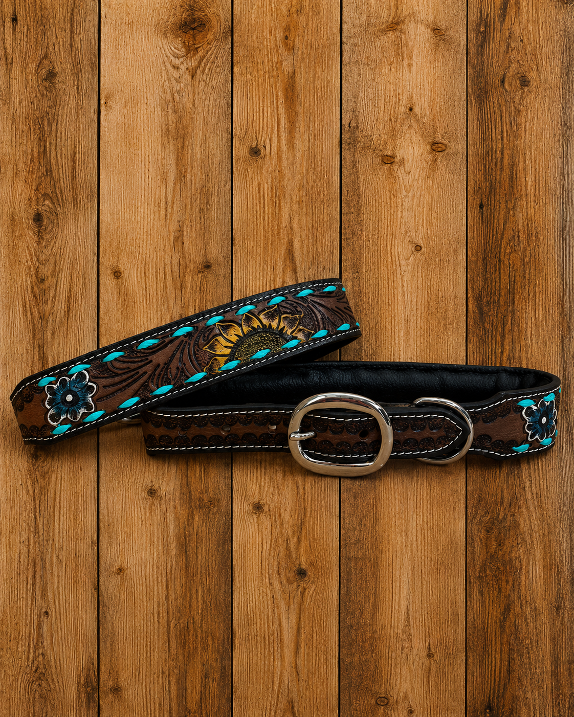 Sunflower Leather Dog Collar