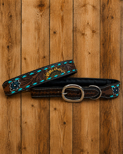 Sunflower Leather Dog Collar