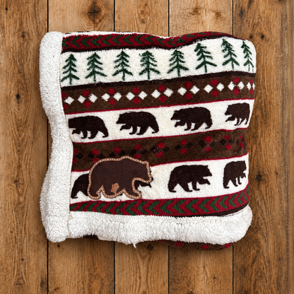Holiday Bear Leather Patch Throw Blanket