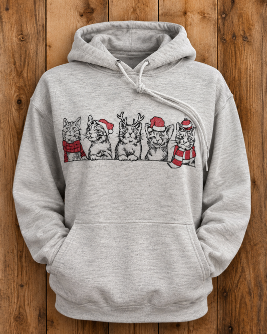 Embroidered Christmas Cats Hoodie
