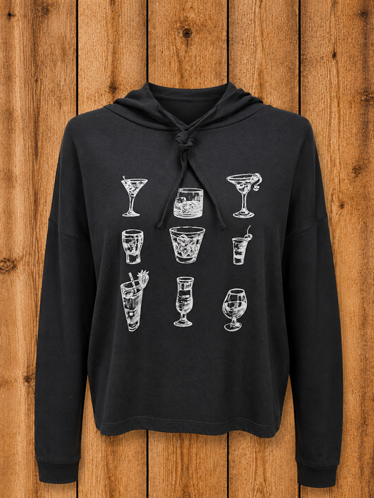 Cocktails Hooded LS Crop Tee