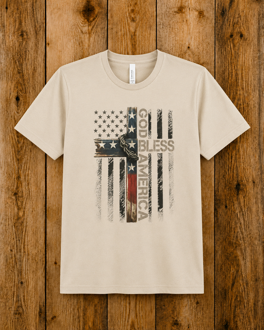 God Bless America Flag Cross Tee